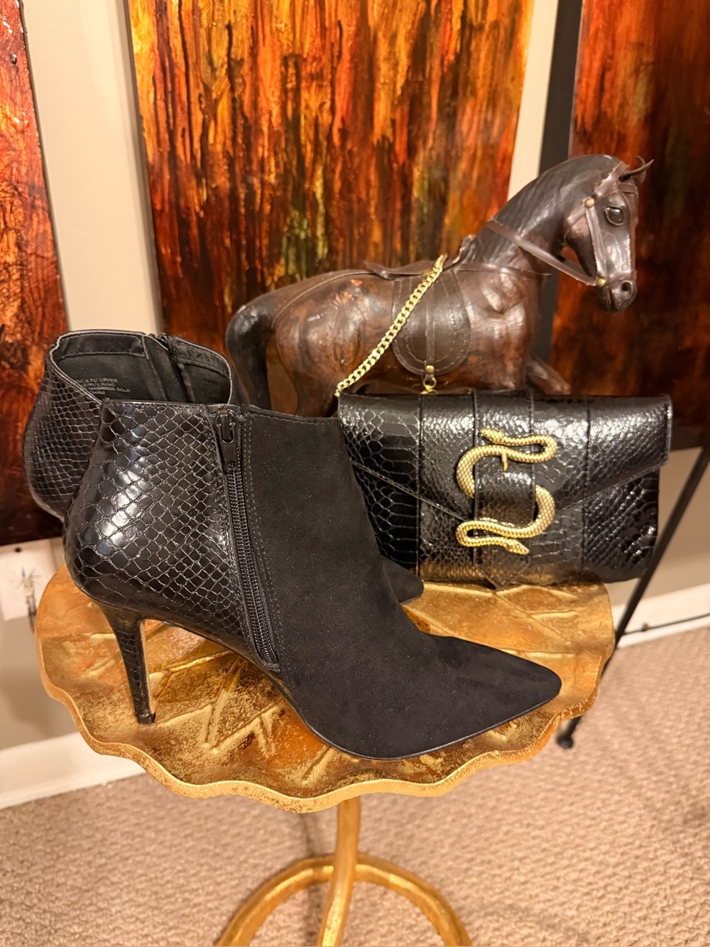 Express Size 9 Booties & Snakeskin Crossbody Bag Bundle